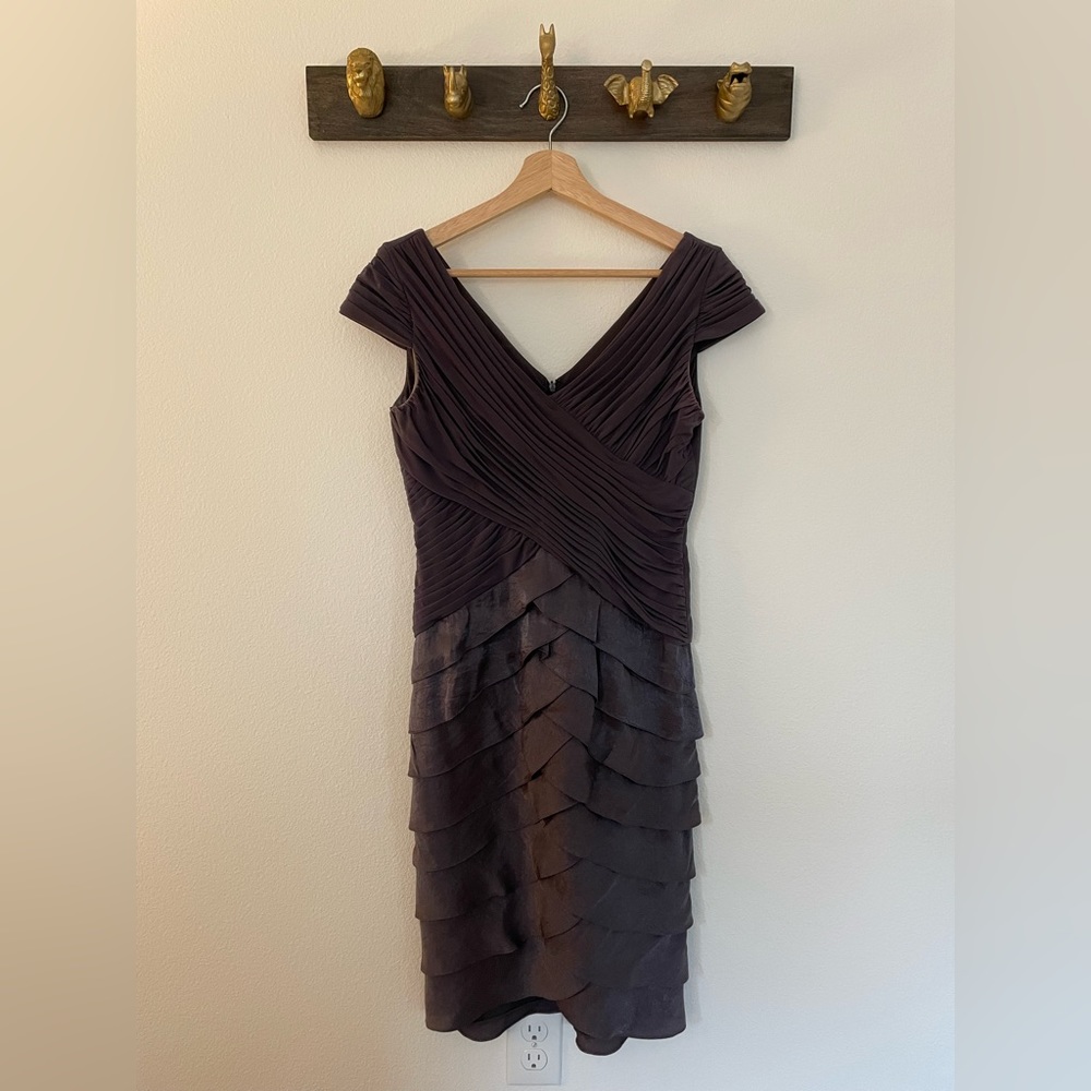 Purple Adrianna Papell Midi Scalloped Formal Dress
